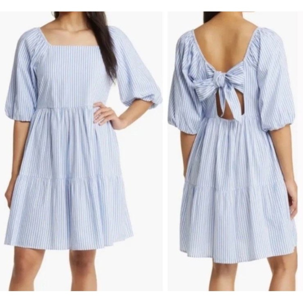 Lunchlounge Collection Blue White Striped Tiered Puff Sleeve Dress XXL WTDS147